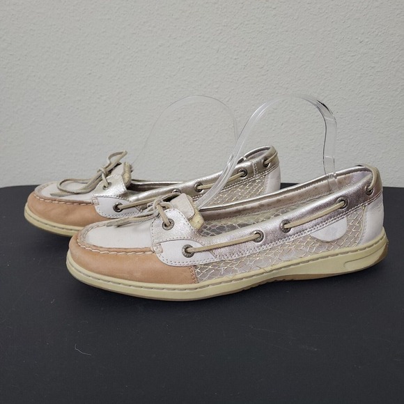 Sperry Shoes - Sperry Top Sider Womens STS93259 White Silver Round Toe‎ Boat Shoes Size 10 M